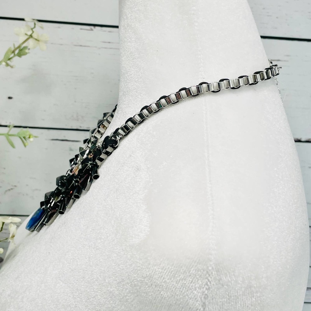 NWT French Connection Silver Chain Necklace with Black, Blue and Pink Accents - Picture 5 of 9